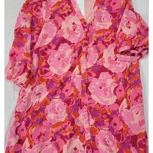 Mascomoda Women's Maxi Long Dress NEW Size XXL Pink Orange Boho Floral Button Up